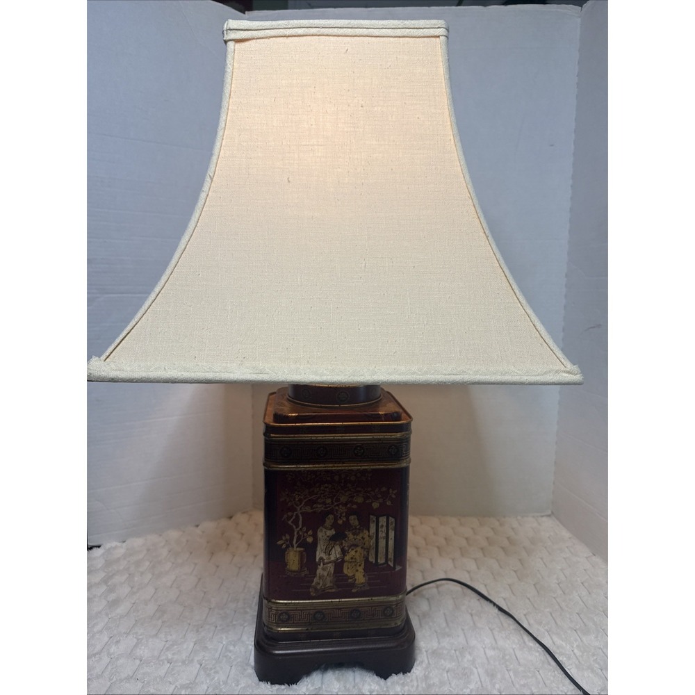 Vintage Frederick Cooper Tea Tin Canister Table Lamp Asian Chinoiserie Regency